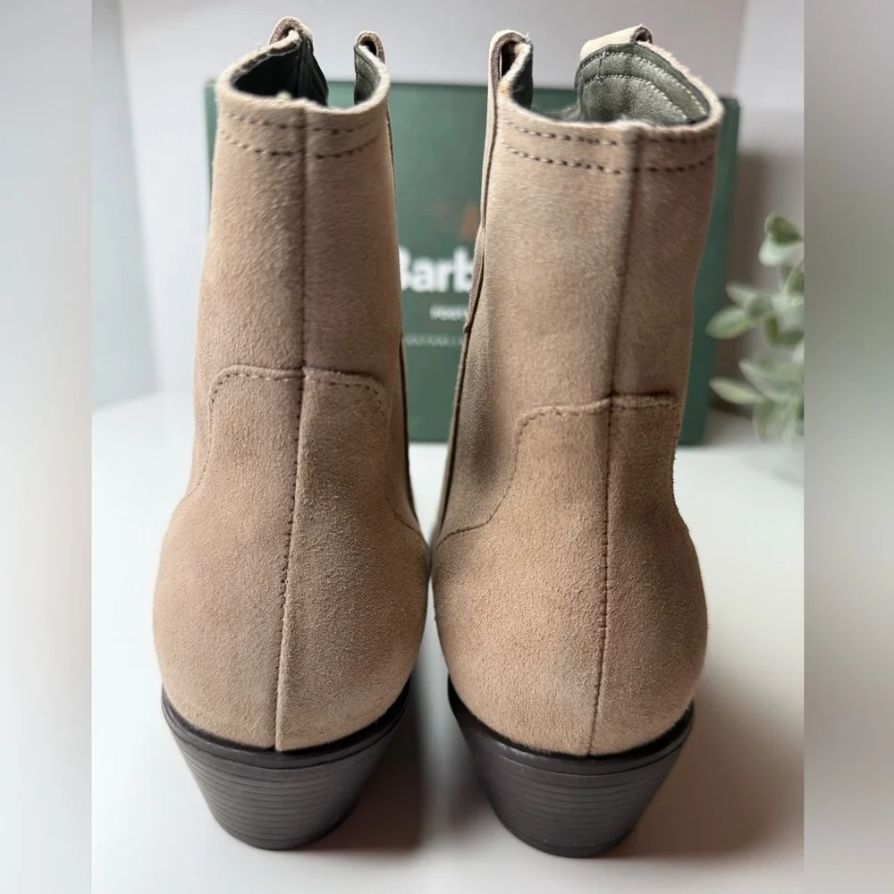 Barbour Women's Taupe Suede Ankle Western Booties Size 10 Feminine Classic